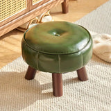 Contemporary Ottoman Footstool  Green Faux Leather Wood Legs - Product detail 7