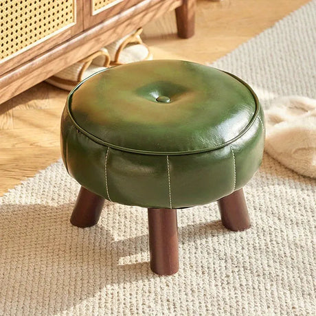 Contemporary Ottoman Footstool  Green Faux Leather Wood Legs - Product detail 7