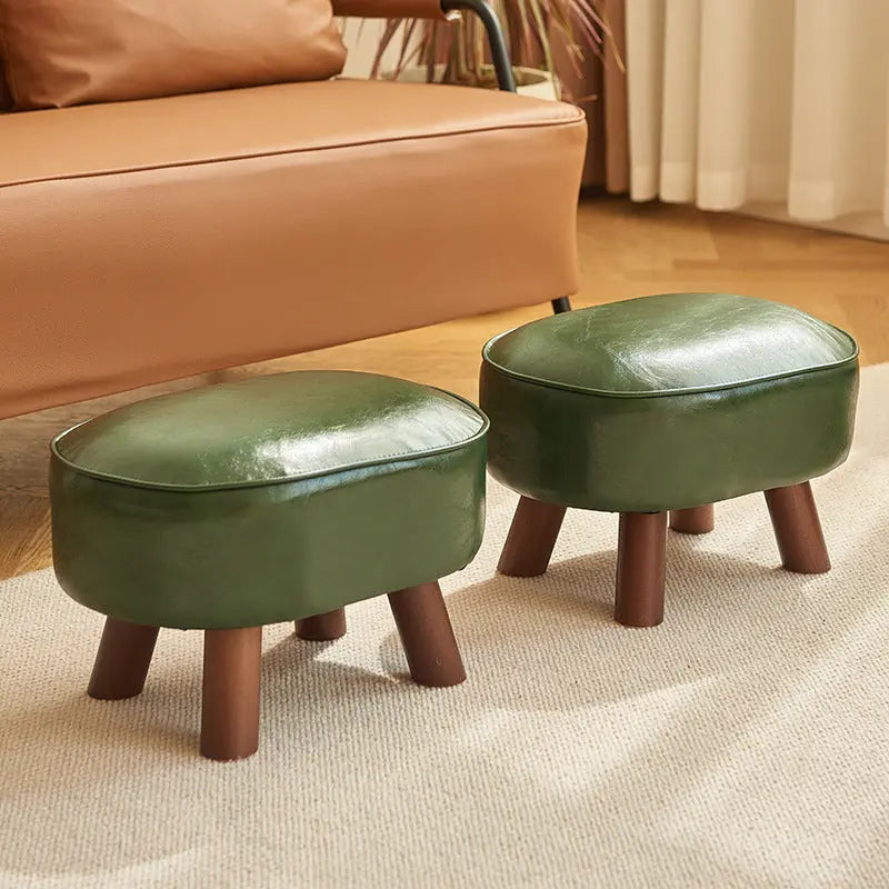 Contemporary Ottoman Footstool  Green Faux Leather Wood Legs - Product detail 4