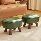 Contemporary Ottoman Footstool  Green Faux Leather Wood Legs - Product detail 4
