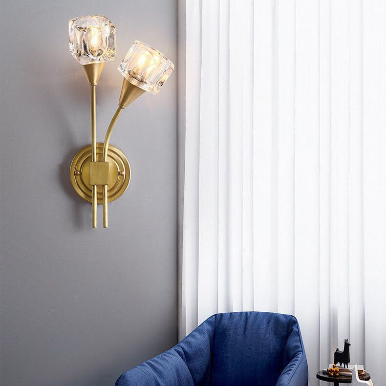Modern Dual Wall Light  Crystal Glass  Brass Finish - Product showcase