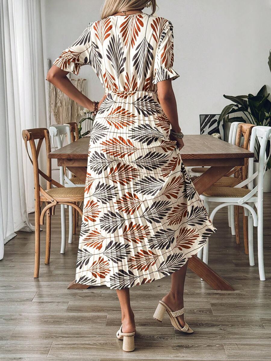 Bohemian Summer Maxi Dress  Palm Print V-Neck Design - Product example
