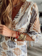 Bohemian Summer Maxi Dress  Palm Print V-Neck Design - Product detail 4