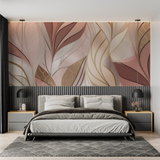 Abstract Mural Wallpaper | Blush Pink and Gold Leaves Design