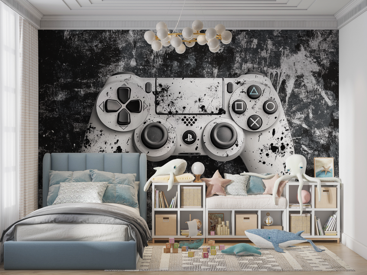 Gaming Mural Wallpaper | PlayStation Controller Black and White Design