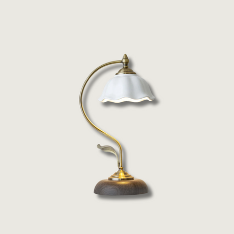 Vintage Table Lamp  Ceramic Shade with Wood Base - Product showcase