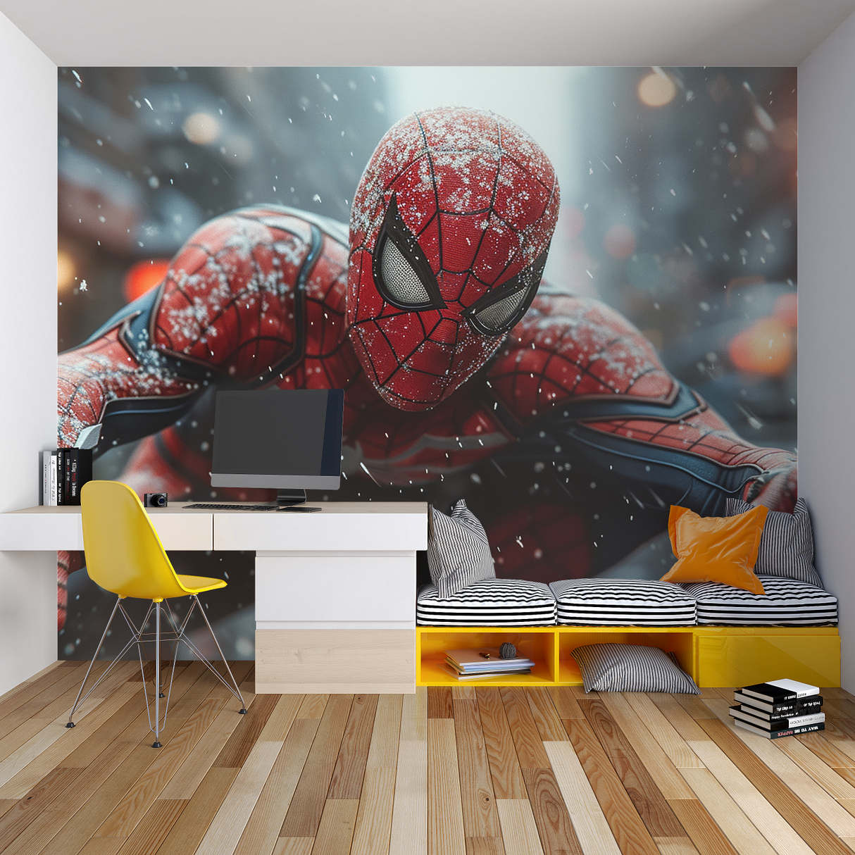 Superhero Mural Wallpaper | Snowy Spider-Man Adventure