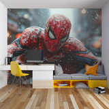 Superhero Mural Wallpaper | Snowy Spider-Man Adventure