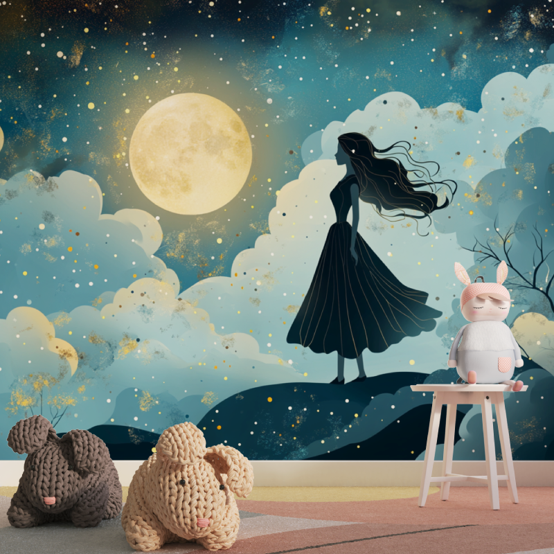 Princess Mural Wallpaper | Moonlit Silhouette Art Deco