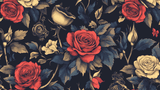 Floral Mural Wallpaper | Dark Vintage Roses with Gold Accents