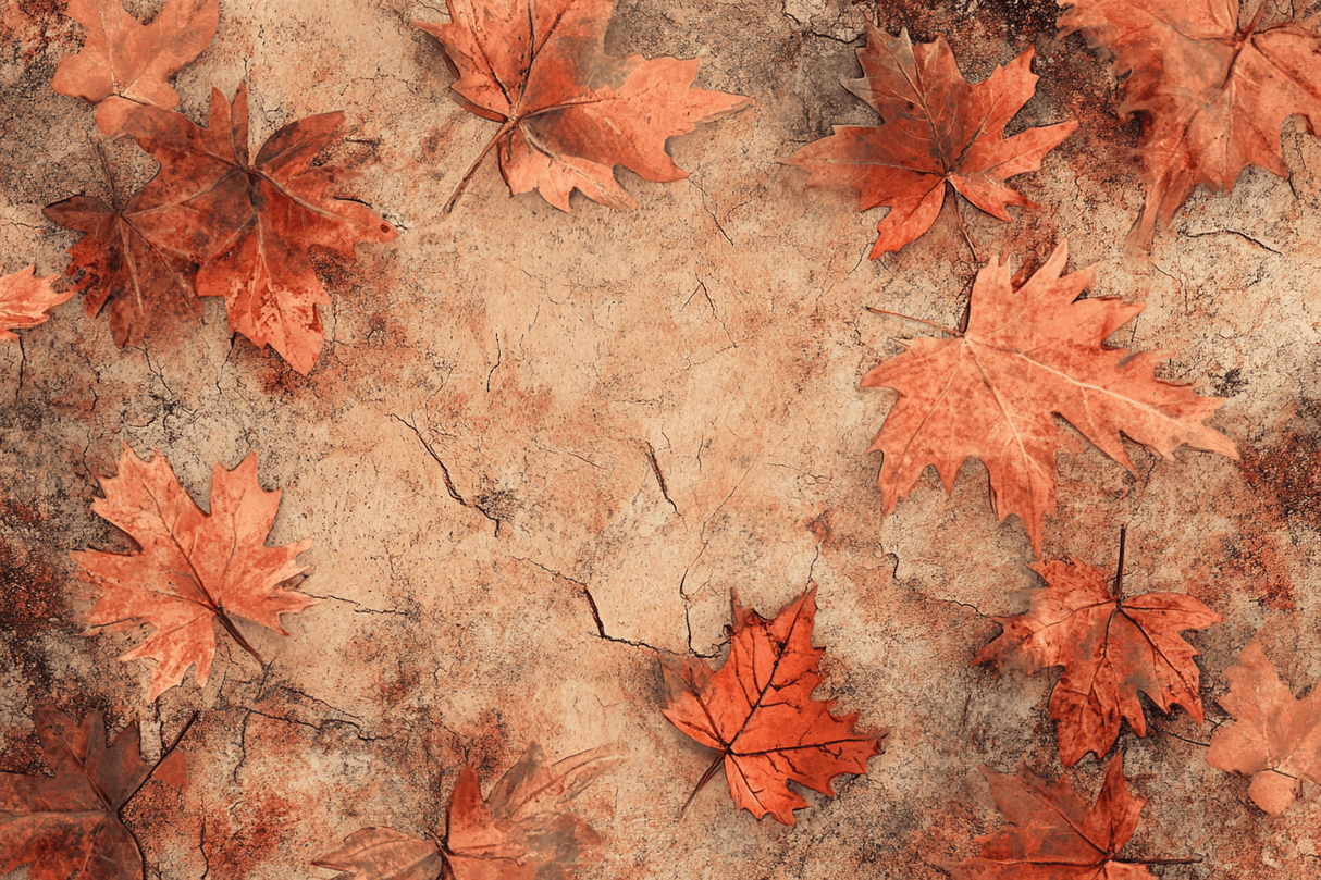 Nature Mural Wallpaper | Terracotta Maple Leaves with Aged Effect