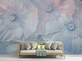 Floral Mural Wallpaper | Ethereal Blue and Pink Poppies