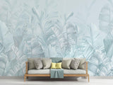 Tropical Mural Wallpaper | Soft Blue Palm Leaves Design