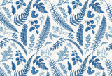 Foliage Mural Wallpaper | Blue Fern Pattern on White