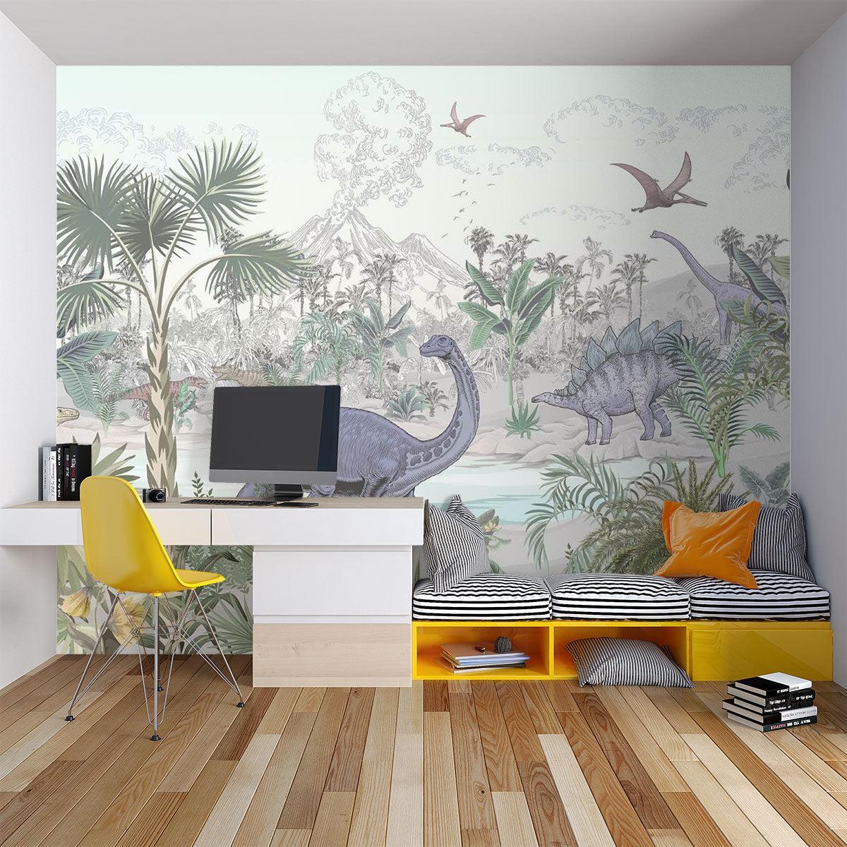 Dinosaur Mural Wallpaper | Prehistoric Jungle Paradise