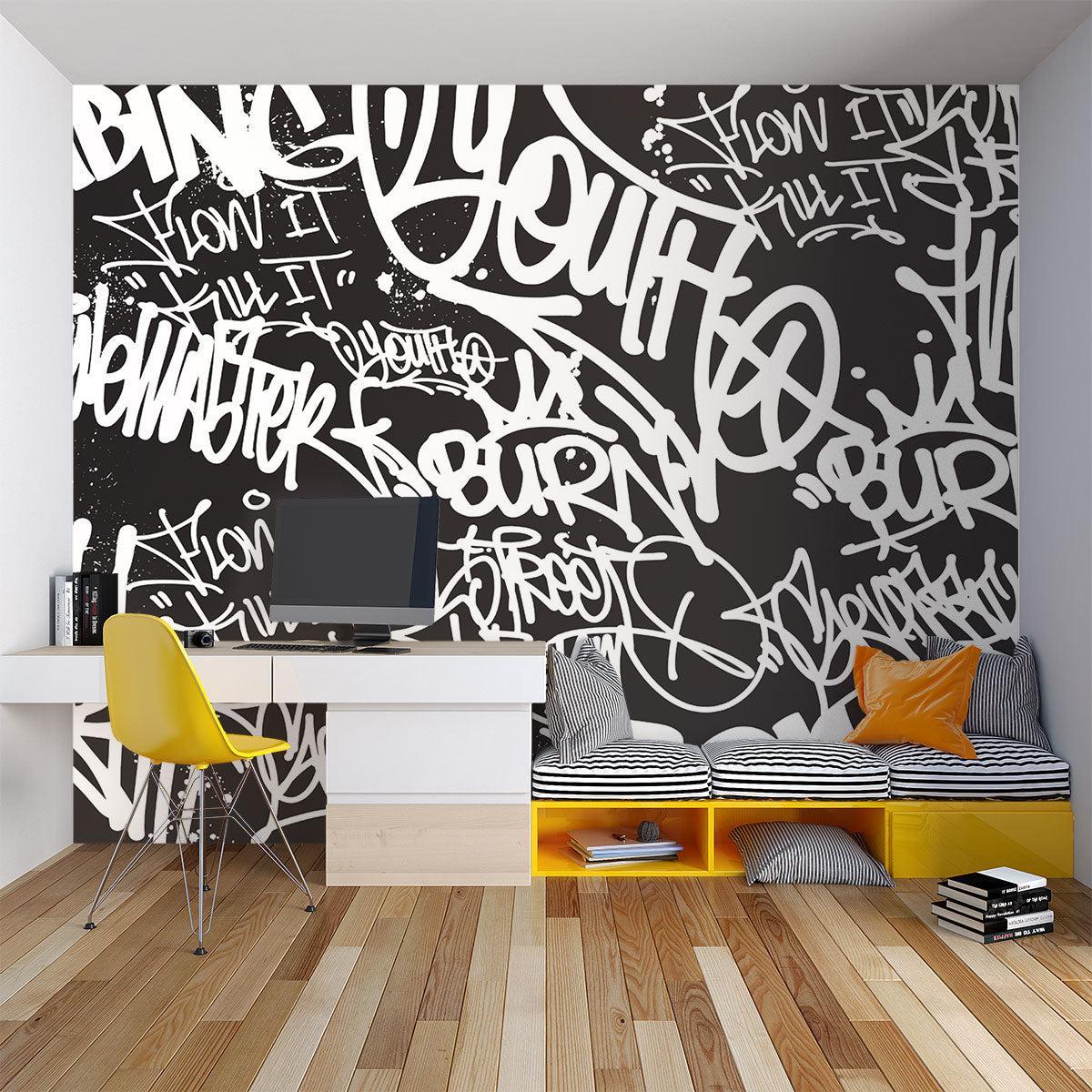 Graffiti Mural Wallpaper | Urban Black and White Street Art