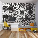 Graffiti Mural Wallpaper | Urban Black and White Street Art