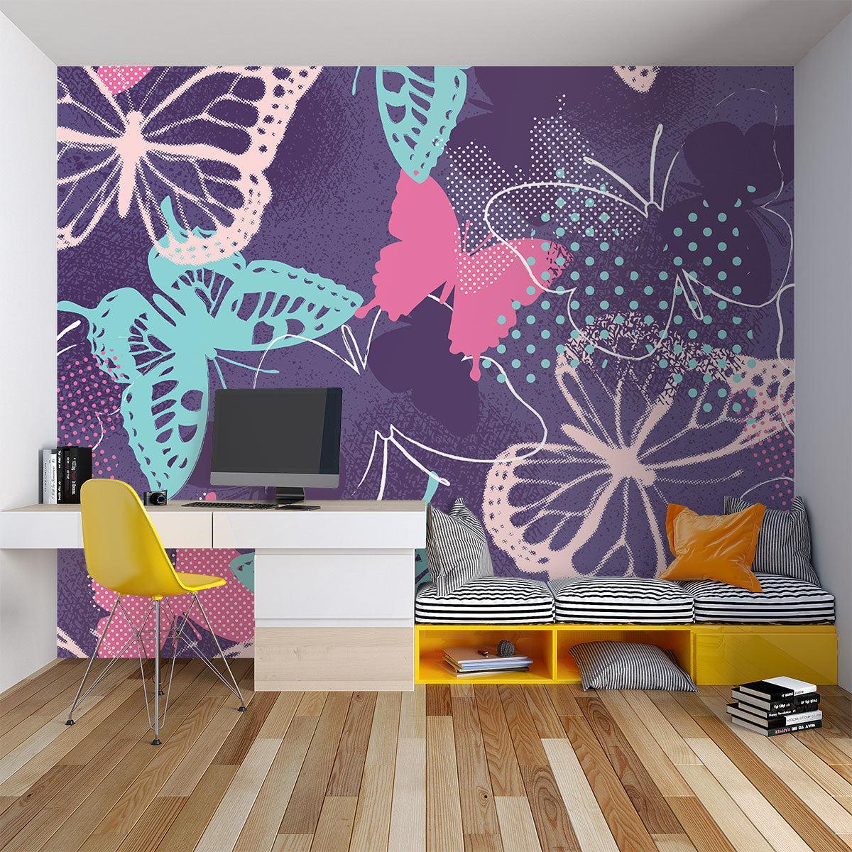 Butterfly Mural Wallpaper | Modern Purple and Turquoise Design