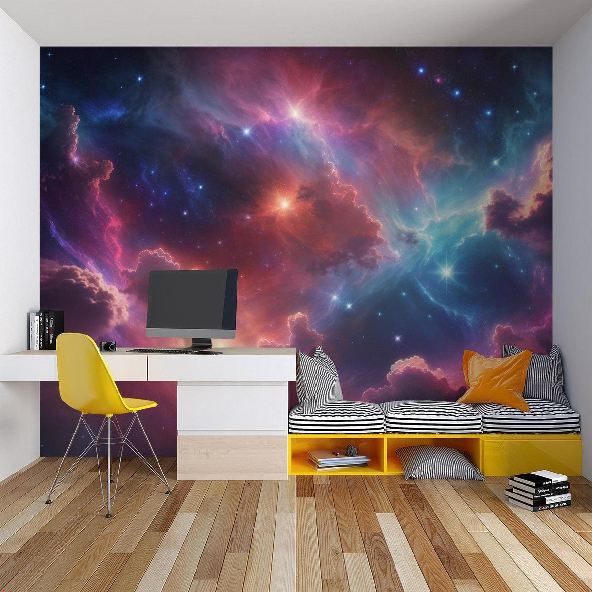 Galaxy Mural Wallpaper | Cosmic Nebula with Vibrant Aurora