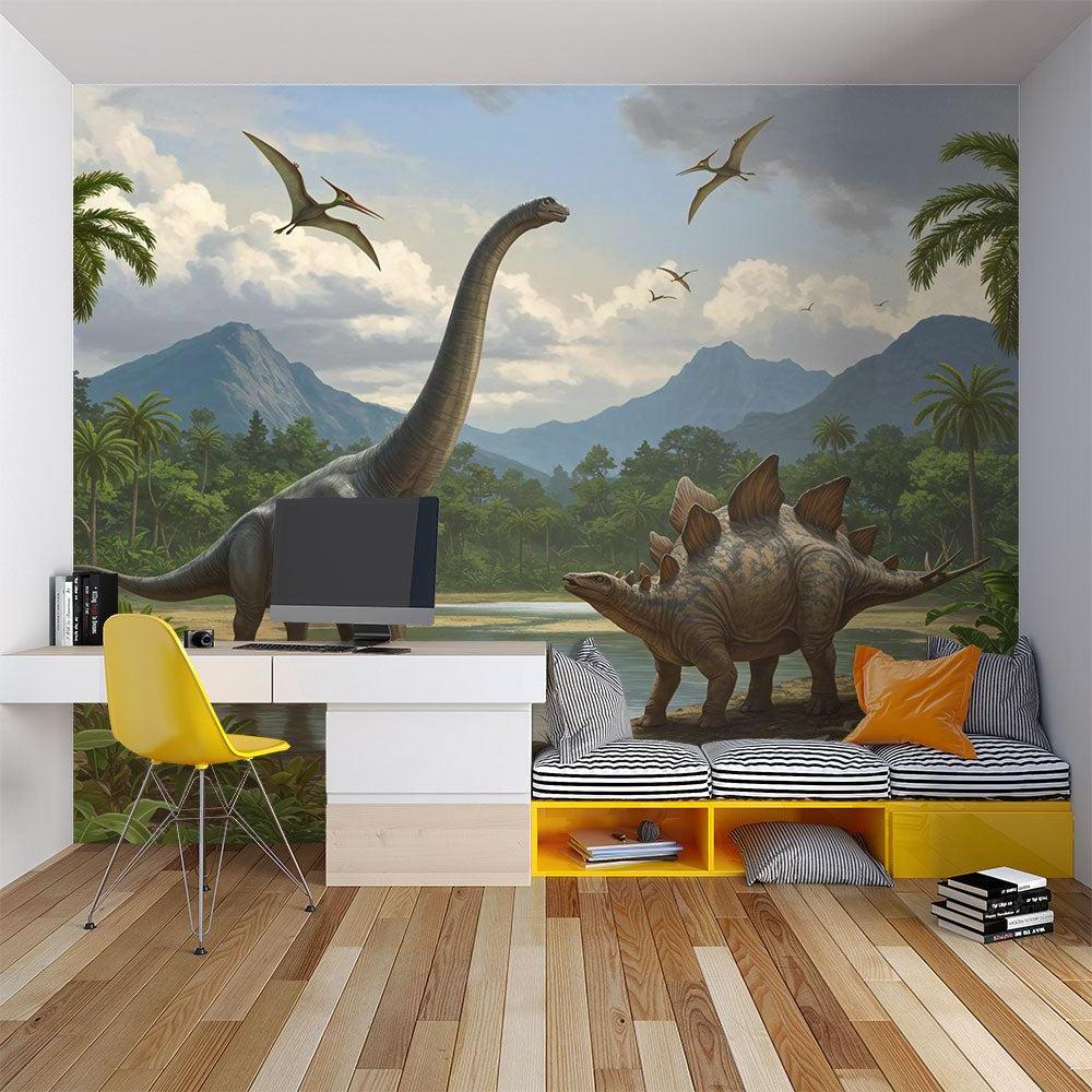 Dinosaurier Tapete | Jurassische Landschaft mit Brachiosaurus