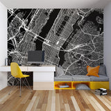 City Map Mural Wallpaper | Modern Black and White Urban Design