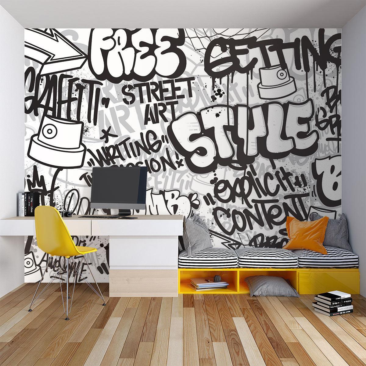 Graffiti Mural Wallpaper | Urban Black and White Street Art