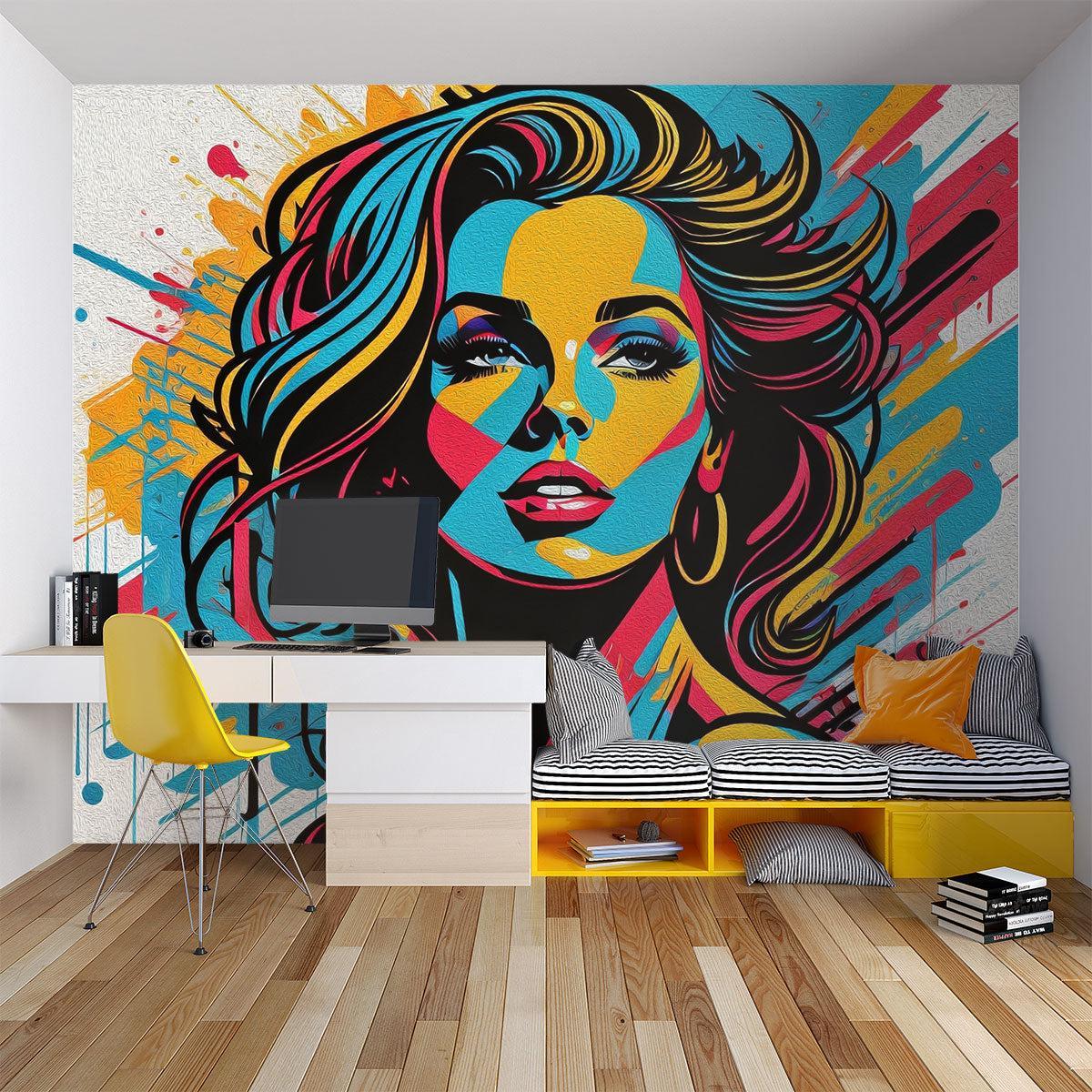 Street Art Mural Wallpaper | Pop Art Portrait in Vibrant Colors