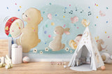 Musikalische Tiere Tapete | Verspielte Kinderzimmer-Band mit Bär und Hase