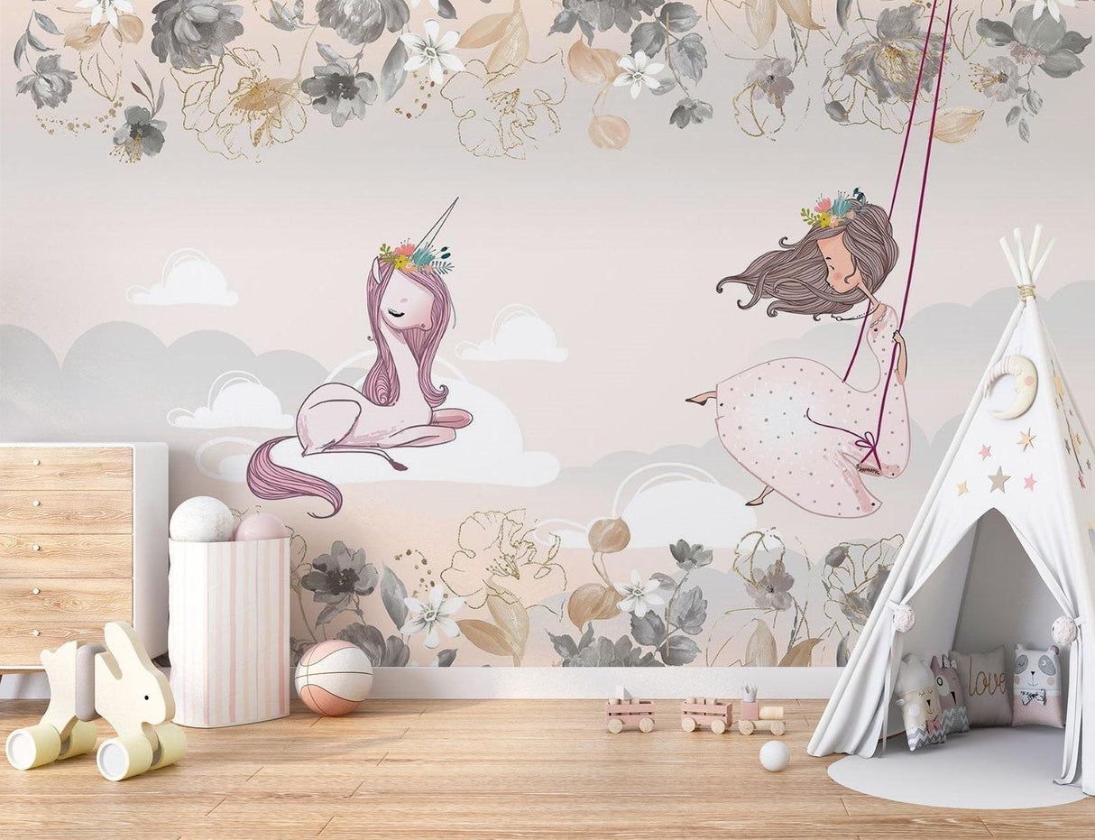 Papier Peint Mural Princesse | Licorne de Rêve et Design Floral