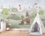 Forest Animals Mural Wallpaper | Whimsical Woodland Adventure Scene