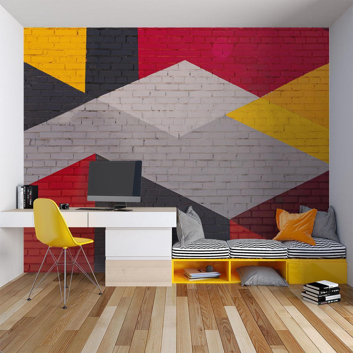 Geometrische Tapete | Modernes Ziegelmuster mit Rot und Gelb