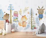 Forest Animals Mural Wallpaper | Winter Woodland with Cozy Sweaters