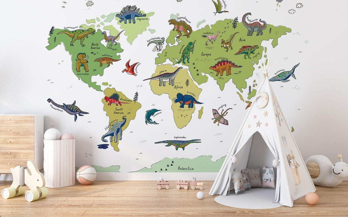 Dinosaurier Tapete | Weltkarte Bildungsdesign