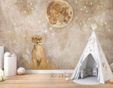 Safari Löwe Tapete | Traumhaftes Mond- und Sternendesign