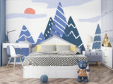 Mountain Mural Wallpaper | Modern Blue Peaks Design