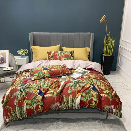 Tropical Cotton Duvet Set  Exotic Bird Paradise Print - Product showcase
