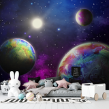 Space Mural Wallpaper | Colorful Galaxy Planets in 3D