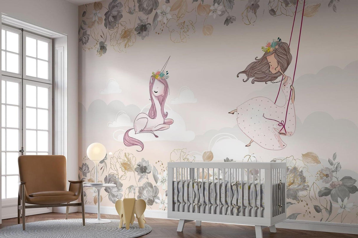 Papier Peint Mural Princesse | Licorne de Rêve et Design Floral