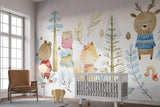 Forest Animals Mural Wallpaper | Winter Woodland with Cozy Sweaters