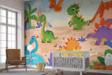 Papier Peint Mural Dinosaure | Scène d'Aventure Préhistorique Dessin Animé