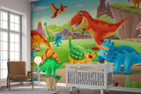 Dinosaurier Tapete | Bunte prähistorische Abenteuerszene