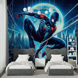 Superhero Mural Wallpaper | Spider Web Night Scene