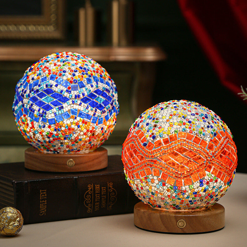 Mosaic Glass Table Lamp  Color-Changing LED Globe Design - Product example