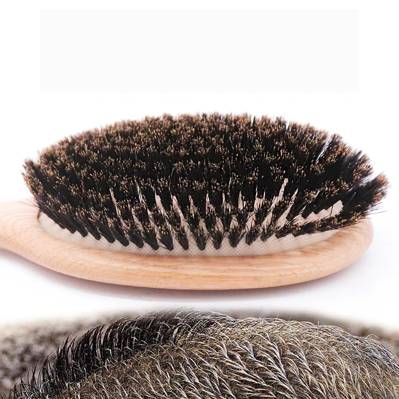 Natural Boar Bristle Brush  Wooden Handle Hair Styling Tool - Detailed view
