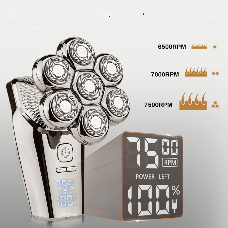 Electric Head Shaver  7-Head Rotary System With Attachments - Product example
