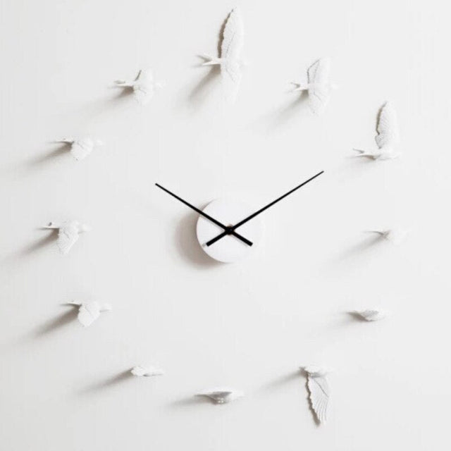 Minimalist Wall Clock  White Swallow Bird Design - Product showcase