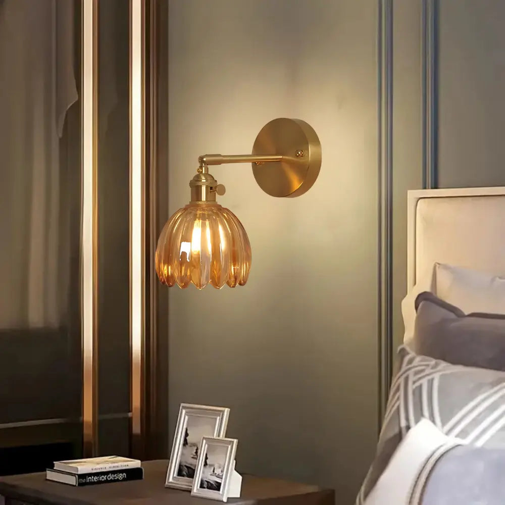 Art Deco Wall Sconce  Amber Glass Tulip Shade - Product detail 7