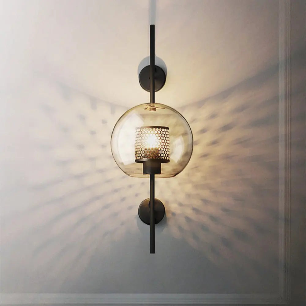 Modern Wall Sconce  Glass Globe Metal Mesh Design - Detailed view