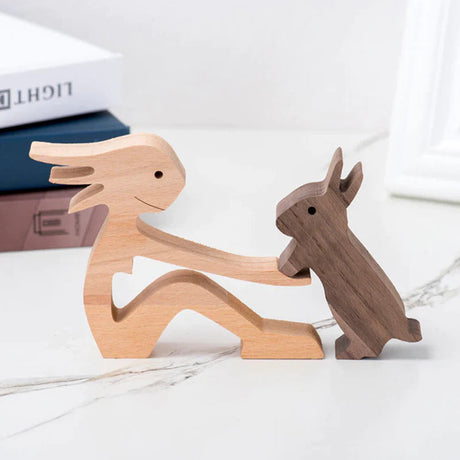 Handcrafted Wooden Animal Decor  Natural Wood Dog Figurine Set - Product detail 14