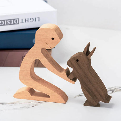 Handcrafted Wooden Animal Decor  Natural Wood Dog Figurine Set - Product detail 6